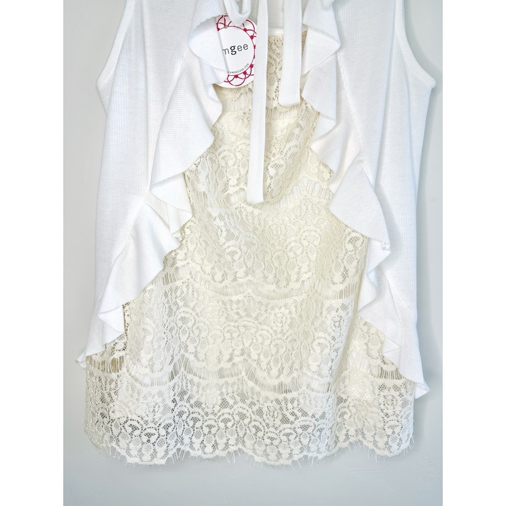 Umgee Boho Lace Tank Top S White Open Tie Back Ruffle Cottagecore Romantic NWT - Picture 5 of 11